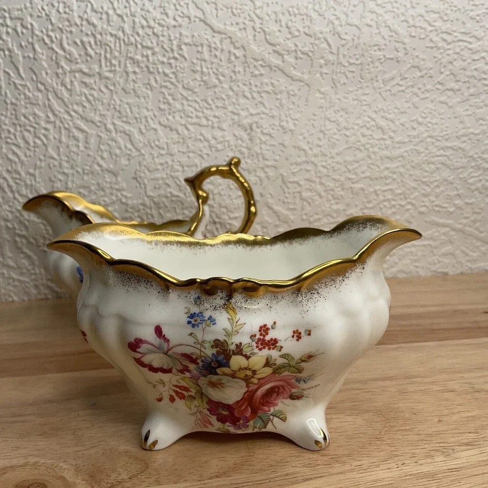VTG Hammersley Lady Patricia Gold Signed FHoward Creamer Milk Jug Sugar Bowl Set